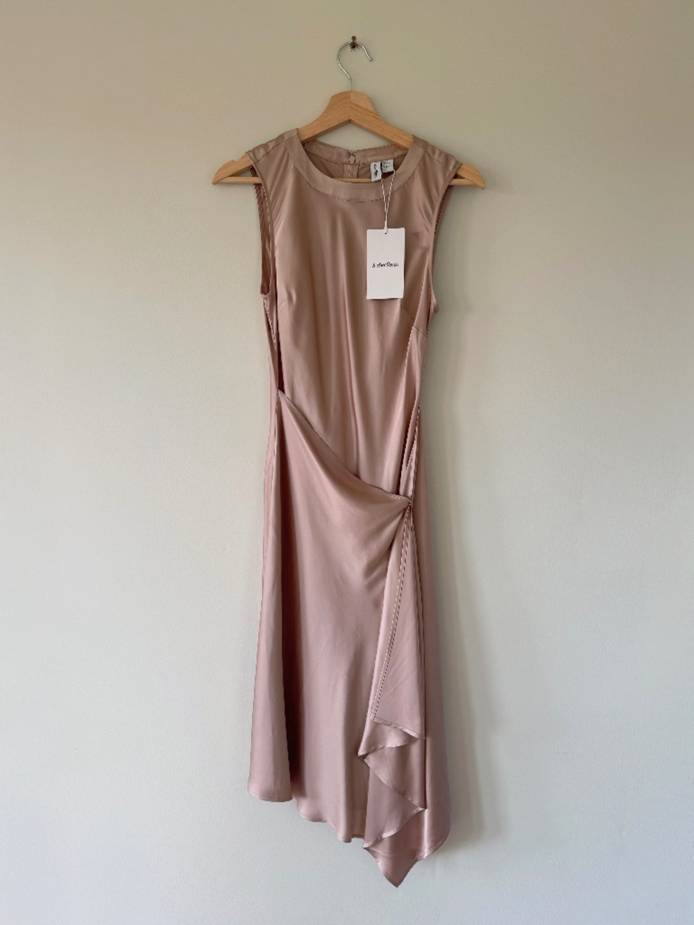 NWT & Other Stories Blush Pink Silk Satin Wrap Midi Dress US 4/EUR 36/UK 8
